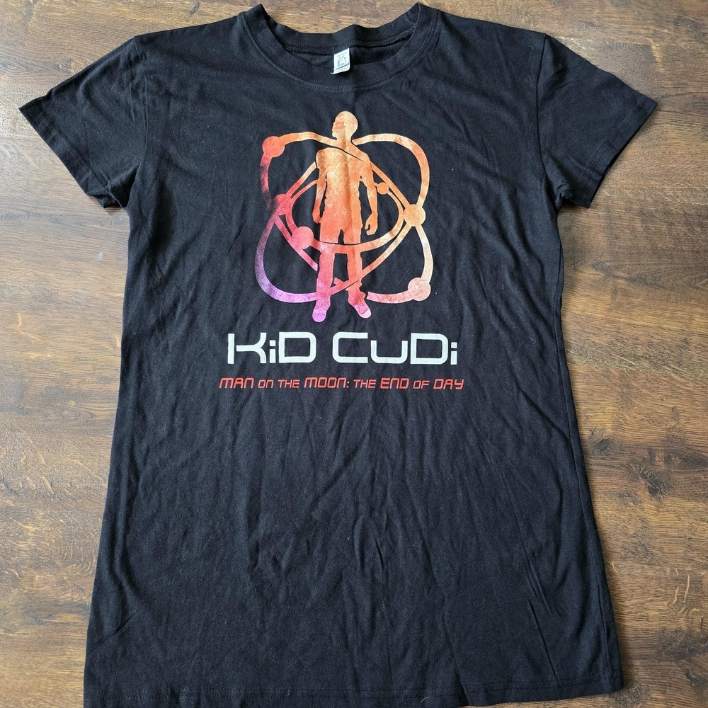 Kid Cudi Shirt Womens XL Black Man On The Moon Album Graphic Tee T-Shirt Rap
